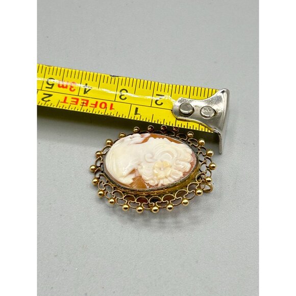 Vintage Genuine Carved Shell Cameo Pin Brooch and Pendant Lady Facing Left - Picture 4 of 4